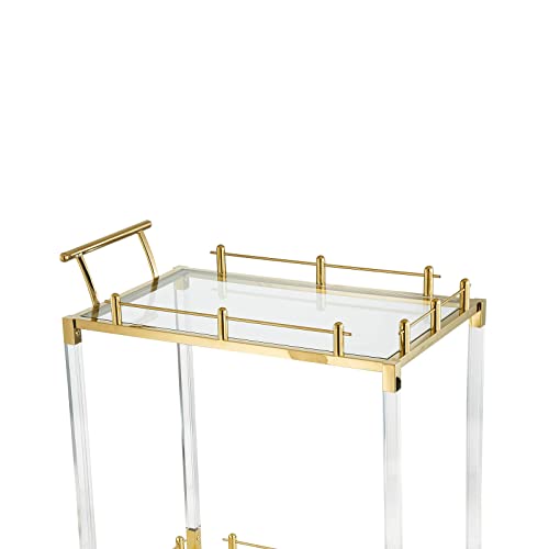 Likenow Acrylic Bar Carts On Wheels,Home Bar & Serving Cart,Mobile Wine And Beverage Cart With 2-Tiered Storage For Living Room,Kitchen,Dining Room,Indoor,Hotel,Clear,Gold,Rectangular #TOP4