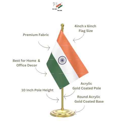 Image of The Flag Company Gold Acrylic Pole with Round Base | Desk Flag for Office, Reception & Home Decor (India)