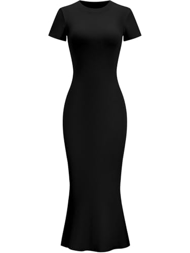 Image of Womens Summer Short Sleeve Square Neck Elegant Casual Lounge Bodycon Slim Maxi Evening Party Long Dress