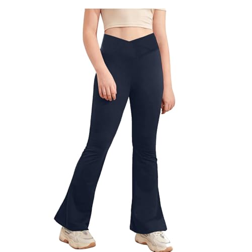 Girls Flare Leggings V Crossover Waisted Bootcut Yoga Pants Preppy Full Length Bell Bottoms Teen Stretchy Dance Sweatpants