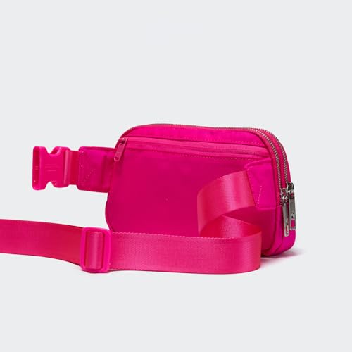 Image of Pander Everywhere Belt Bag for Women, 5 Zipper Pockets Nylon Crossbody Fanny Pack Purse (Sonic Pink).