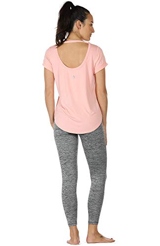Image of icyzone Open Back Yoga Shirts for Women - Exercise Workout Tops, Athletic Short Sleeves, Running T-Shirts Loose Fit