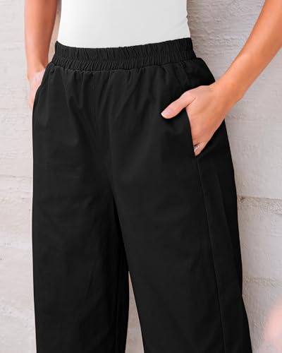 GRAPENT Wide Leg Pants Woman High Waisted Trendy Cropped Barrel Pull On Baggy Elastic Waist Loose Fit Pants with Pockets3