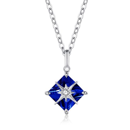 AGVANA 14K Solid White Gold Diamond Created Gemstone Pendant with Sterling Silver Chain Starburst Birthstone Necklace Fine Jewelry Anniversary Birthday Gifts for Women Mom Wife Her
