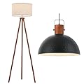 ELYONA Wood Tripod Floor Lamps with 3 Color Temperatures LED Bulb Included & Beige Linen Shade + Ash Wood Hammered Pendant Light for Living Room Bedroom Office Study Room