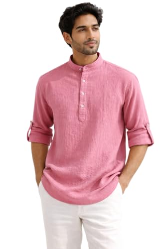 Image of Men's Crinkle Cotton Short Kurta | Textured Fabric | Regular Fit | Casual Ethnic Wear for Men