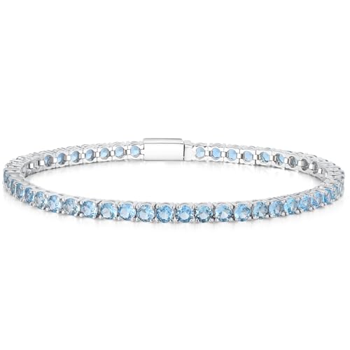 LOVANS Bracelet for Womens Silver Plated Tennis Bracelet With Sparkle Cubic Zirconia Fashion Jewelry Birthday Anniversary Present for Mum Lady (7.5 Inch-3 MM Blue Zirconia)