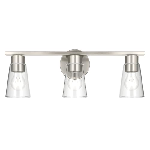 Image of Kichler Stamos 22.25 inch 3-Light Soft Modern Vanity Light with Clear Glass in Brushed Nickel, (8.25 inch H x 22.25 inch W), 55121NICLR