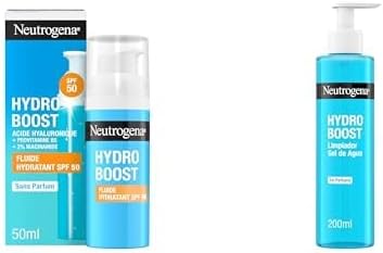 Neutrogena Hydro Boost Skincare Kit, Set skincare viso con Fluido Idratante crema solare SPF 50 50 ml e Acqua-Gel Detergente Viso 200 ml, Acido Ialuronico, Non comedogenico, Tutti i tipi di pelle