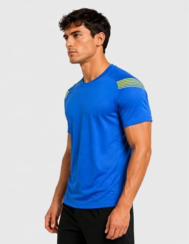 Men’s Dry Fit Workout Shirts Short Sleeve, Moisture Wicking Athletic Running Gym Tops, Performance Crew Neck Exercise Tee (Royal Pulse, Large) - 2