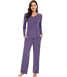 WiWi Pajamas for Women Long Sleeve Set Soft Casual Pj Cooling Viscose from Bamboo 2 Piece Lounge Sets with Pockets S-XXL, Lavender, Small