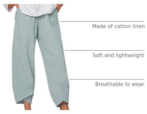 Image of DMOYALA Linen Pants for Women Summer Casual Wide Leg Capri Pants Loose Fit Palazzo Pants Cropped Beach Pants with Pockets