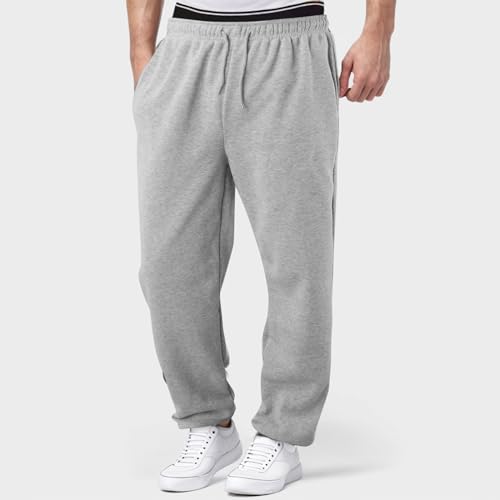 Mens Lightweight Fleece Sweatpants Open Bottom Straight Leg Baggy Drawstring Sweat Pants Casual Joggers with Pockets3
