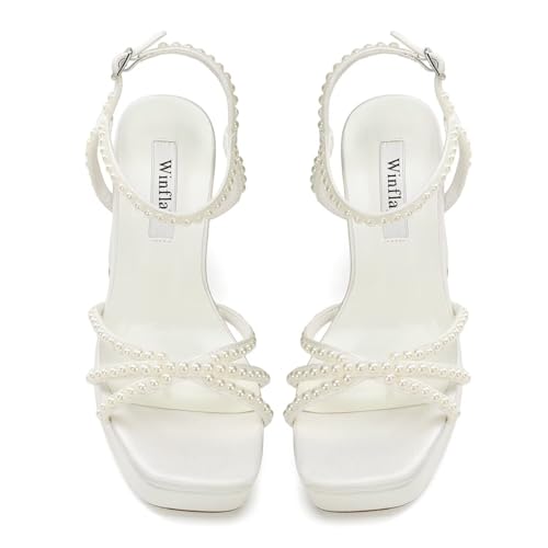 Platform Heels Bridal Shoes Pearl Wedding Shoes for Bride Block Heel Wedding Sandals2