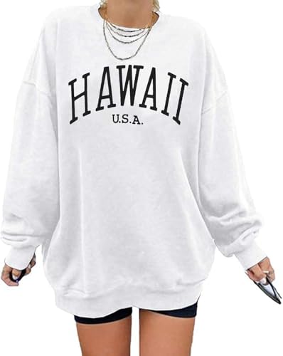 Image of Langwyqu Women's Oversized Sweatshirt Los Angeles California Crewneck Long Sleeve Casual Loose Pullover Tops