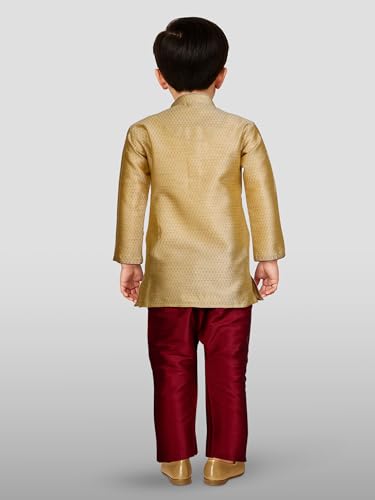 Image of JBN Creation Boys' Beige Cotton Silk Blend Kurta and Dhoti Pant Set