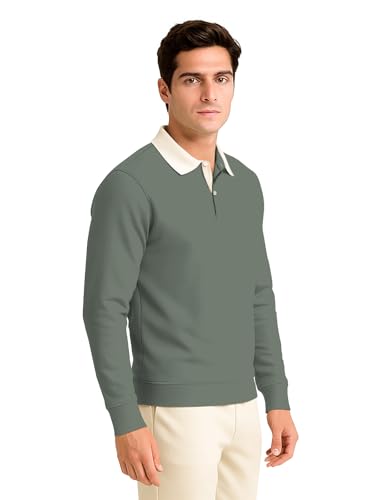 Image of BULLMER Solid Polo Neck Full Sleeve Cotton Blend Tshirt with Rib for Men | Stylish Full Hand Tshirt for Men