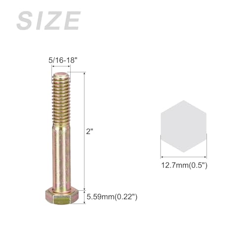 Image of METALLIXITY Hex Bolts (5 /16-18x2) 50Pcs, Carbon Steel Zinc Plated, Coarse Thread UNC Hex Head Screw Bolt - for Furniture Repair, Yellow