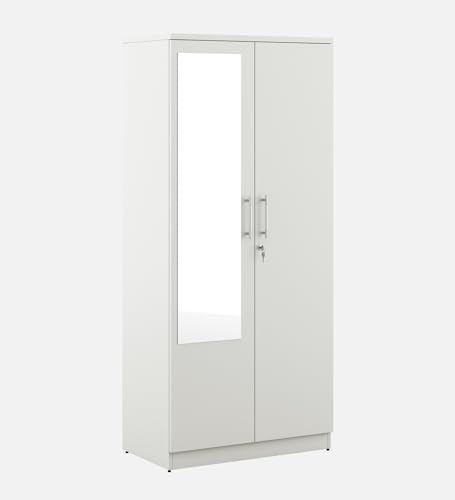 Image of Spacewood Carnival Wardrobe | 3 Year Warranty | Almirah, Cupboard, Almari, 2 Door Wardrobe with Mirror, 1 Hanging Space|Engineered Wood| Kingston White