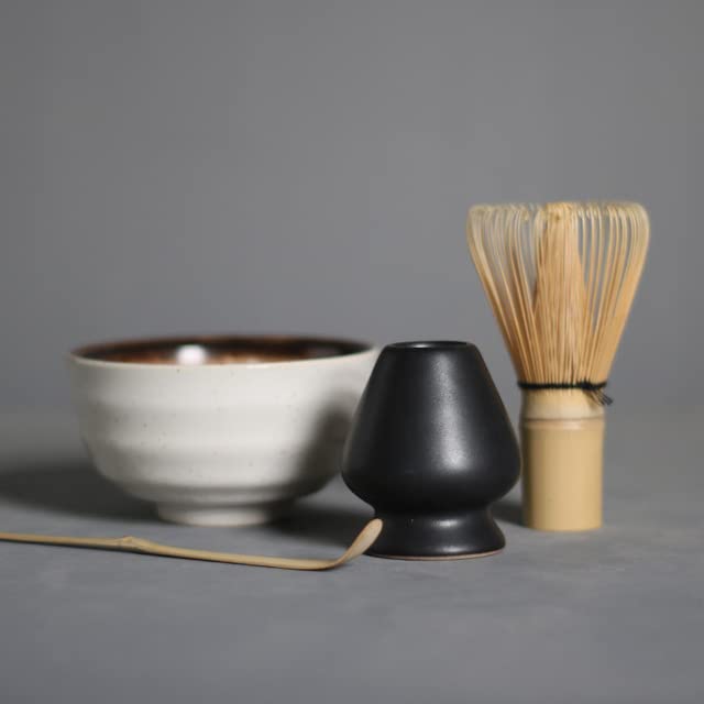 Juego de té Matcha de 4/5 unidades, cuchara batidora de bambú, cuenco de cerámica para Matcha, herramientas tradicionales para hacer té hechas a mano en interiores, juego de regalo de cumpleaños