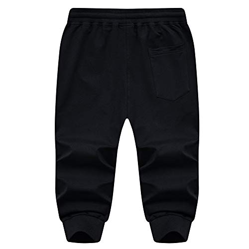 Magnivit Men's 3/4 Jogger Capri Pants Workout Gym Below Knee Shorts Zipper Pockets Black #TOP3
