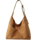 JANSBEN Wildleder Handtasche Damen Groß Shopper Tasche Damen Schultertasche Suede Hobo Bag Umhängetasche für Freizeit, Arbeit, Reisen Braun