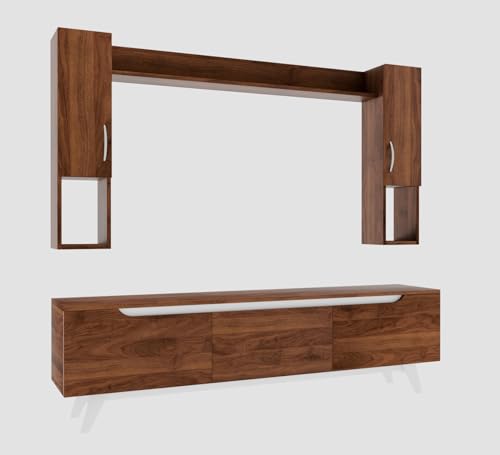 Image of Spyder Craft Matte Finish TV Entertainment Unit, Tv Stand with Wall Shelf Book Storage | Decore Living Room Engineered Wood TV Entertainment Books Storage & Decor Display Unit Color Columbian Walnut
