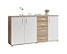 Produktbild Sideboard >BC 1040< 160x84x35 cm (B/H/T), Eiche Rustica Dekor/weiß, 3 Drehtüren, 4 Schubladen mit Kugelauszug, foliert, 2 Einlegeböden, stabile Konstruktion, pflegeleicht, zerlegt geliefert, modern.