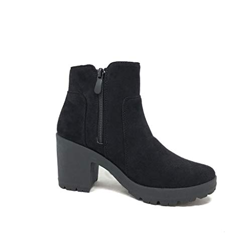 Angkorly - Zapatillas Moda Botines Biker Motociclistas Cavalier Plataforma Mujer Cremallera Moderno Tacón Ancho Alto 7.5 CM Forrada de Piel - Negro HX-035 T 41