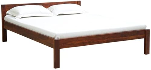 Image of Sheesham Wood Bed Without Storage Solid Wooden Cot Double Bed Furniture Elegant and Functional Bedroom Living Room Home Palang (Reddish Dark Brown, Queen)