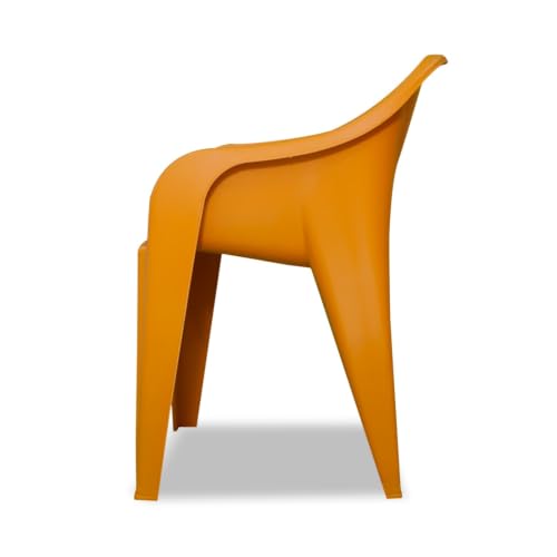 Image of Plastic Arm Chair for Home, Garden, Office, Living Room, Cafeteria Plastic Outdoor Chair | 1 Year Warranty | Color - Orange | Set of 6