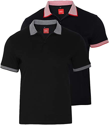 Image of JOSH DANIEL Solid Men's Cotton Polo T-Shirt with Contrast Collar, Black, T-Shirts Combo (Pack of 2)