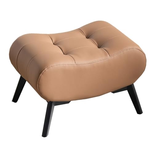 Petit repose-pieds rectangle en cuir marron de 47cm avec pieds en métal