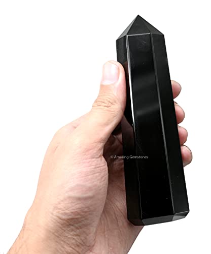 Image of Amazing Gemstone Large Black Obsidian Crystal Towers ~ Natural Healing Crystal Point Obelisk for Reiki Healing and Crystal Grid (5.5 to 6 INCH)