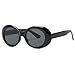 Produktbild kimorn Clout Goggles Sonnenbrillen für Damen Oval Rahmen Metallscharniere Sonne Gläser K0567 (Schwarz)
