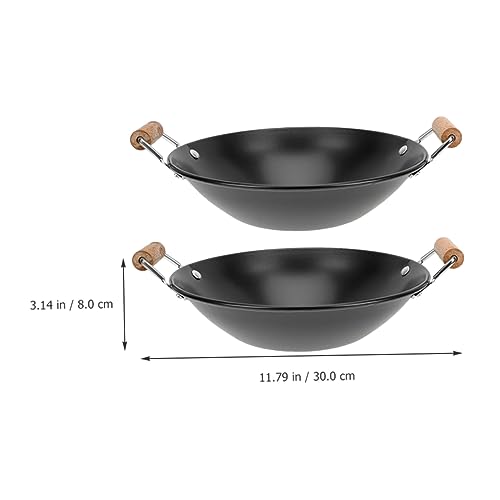 Wok de cocina doble con mangos de madera, 2 piezas miniatura 4