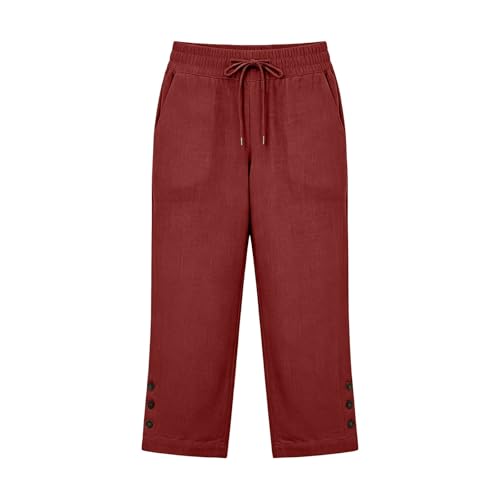 Pantalon d'été 3/4 femme en lin léger et ample style capri de plage