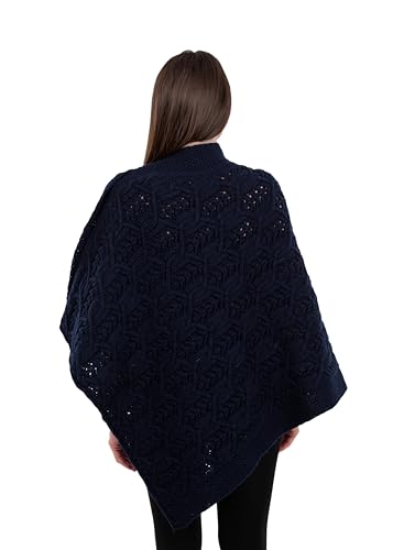 Image of SAOL Aran Poncho 100% Merino Wool for Ladies with Buttons V-Neck Shawl Cardigan