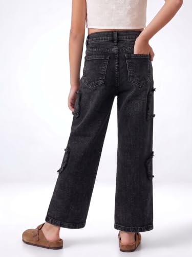 Image of Amazon Brand - Jam & Honey Girls Cotton Rich Lightweight Breathable Mid Rise Jeans | Stylish Star Design | Regular Fit | Age 2-13 Years