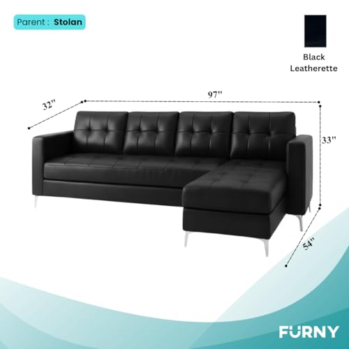 Image of CASASTYLE Madison 5 Seater Leatherette RHS L Shape Sofa Set (Black) Premium Finish | Ideal for Living Rooms