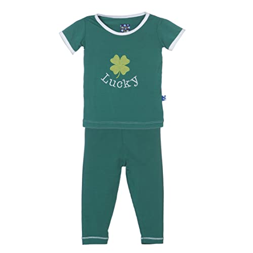 KicKee Pants Short Sleeve Pajama Set Little Boys, Shady Glade Lucky Clover, 4T