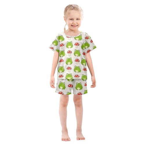 ALAZA Mushroom Frog Cartoon Pajamas Set Short Sleeve Cotton Sleepwear Summer Pjs 2 Piece 5-14Y3