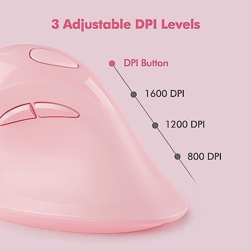 Image of MicroPack Ergonomic Vertical Wireless Mouse, Silent Cordless Office Mouse with USB-A & Type-C Receiver, 800 /1200 /1600 DPI, 6 Buttons, Reduces Wrist Strain for Work, Windows, Mac, PC & Laptop Pink