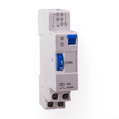 Snowchecking Interruptor temporizador de carril DIN 230 V mecánico relé temporizador de luz de escalera 16 A ajustable 30 segundos a 20 minutos de control