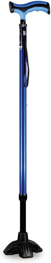 Vissco Avanti Plus T Shape Aluminum Walking Stick for Elderly and Seniors, Lightweight Walking Cane, Height Adjustable, Wide Anti-Slip Base for Balance, for Men and Women (Blue)