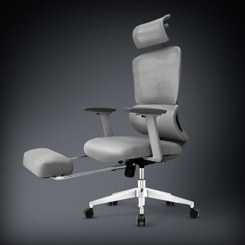 Image of Kepler Brooks Imperia Pro Premium Office Chair for Work | 3-Yr Warranty | Ergonomic Office Chair, Study Chair, 2D Headrest, 3D Arms, Multi Lock Seat Slider with Legrest, Heavy Duty Metal Base (Grey)