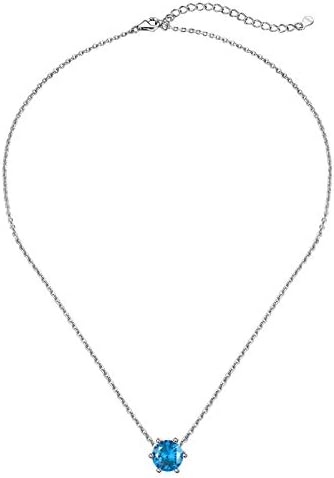 Silvora Sterling Silver Birthstone Pendant Necklace with Shiny Cubic Zirconia for Women Girls Birthday Jewelry