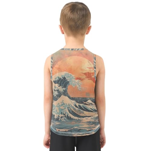 susiyo Vintage Japanese Wave Sunset Boys Sleeveless Tank Top Girls Athletic T Shirt3