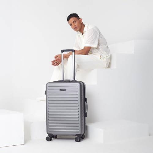 Image of Assembly Medium Check-in Suitcase with 8 Spinner Wheels & 3 Packing Cubes, Durable Polycarbonate Hard Shell Trolley Bag for Vacations & Business Travel, Grey, 24-Inch
