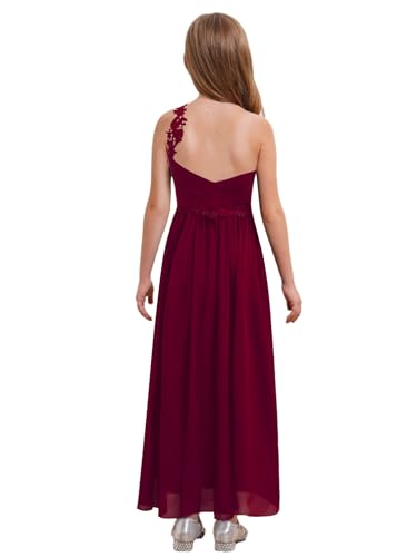 Girls Chiffon One Shoulder Dresses Kids Ruched Pleated Wedding Bridesmaid Formal Flower Dress4